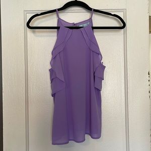 Flowy ruffled silk blend lilac blouse